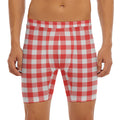 Red And White Buffalo Check Print Men's Long Boxer Briefs