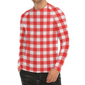 Red And White Buffalo Check Print Men's Long Sleeve Rash Guard