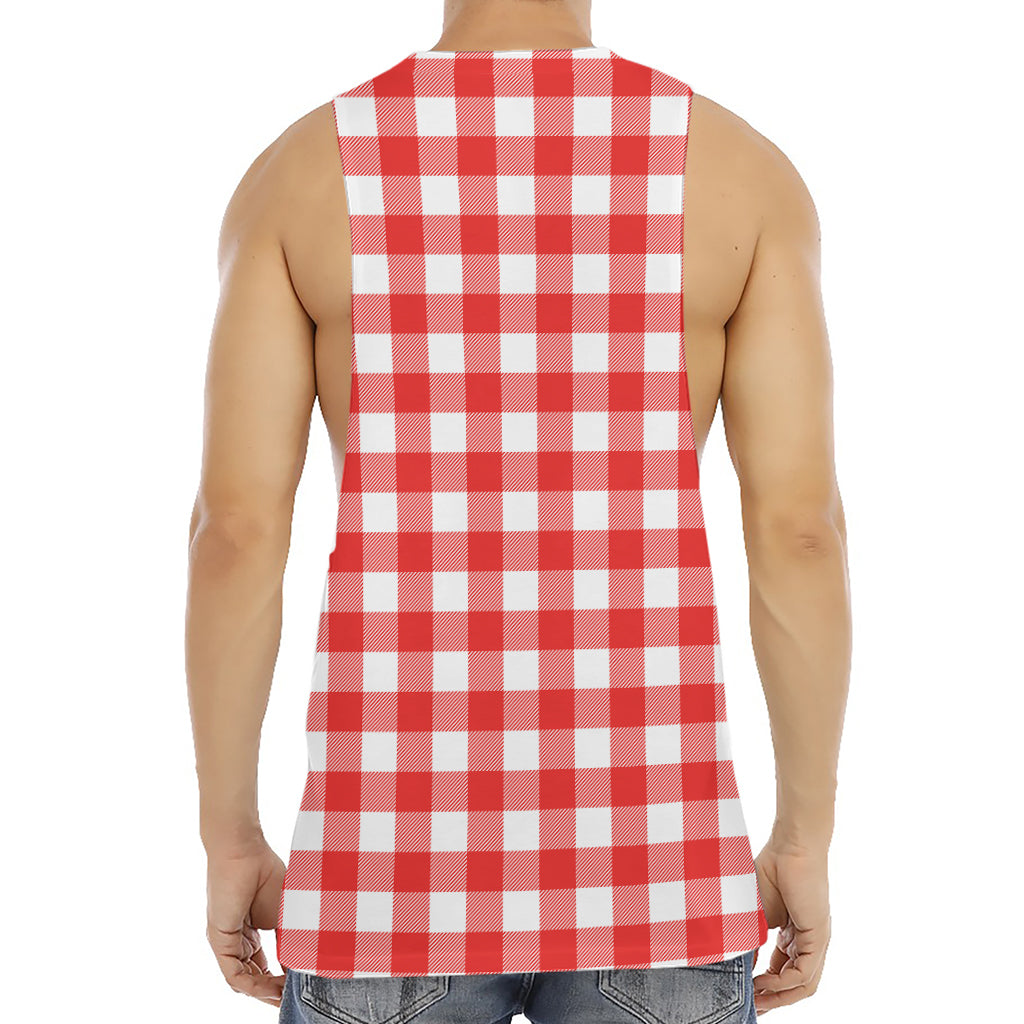 Red And White Buffalo Check Print Men's Muscle Tank Top