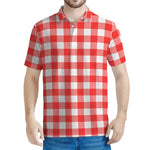 Red And White Buffalo Check Print Men's Polo Shirt