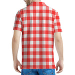 Red And White Buffalo Check Print Men's Polo Shirt