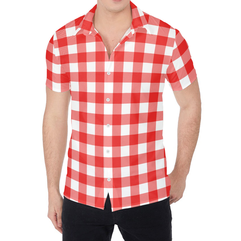 Red And White Buffalo Check Print Men's Shirt