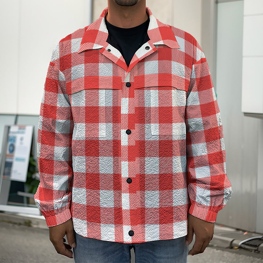 Red And White Buffalo Check Print Men's Shirt Jacket