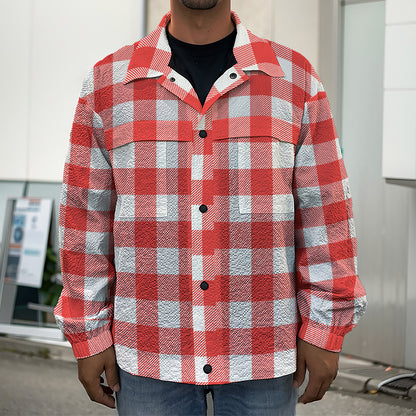 Red And White Buffalo Check Print Men's Shirt Jacket