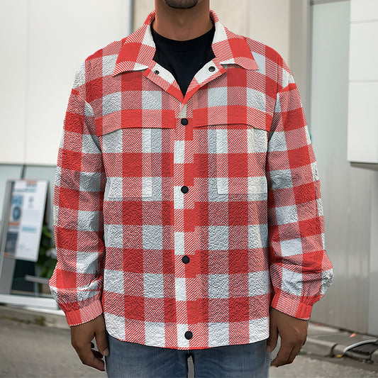Red And White Buffalo Check Print Men's Shirt Jacket