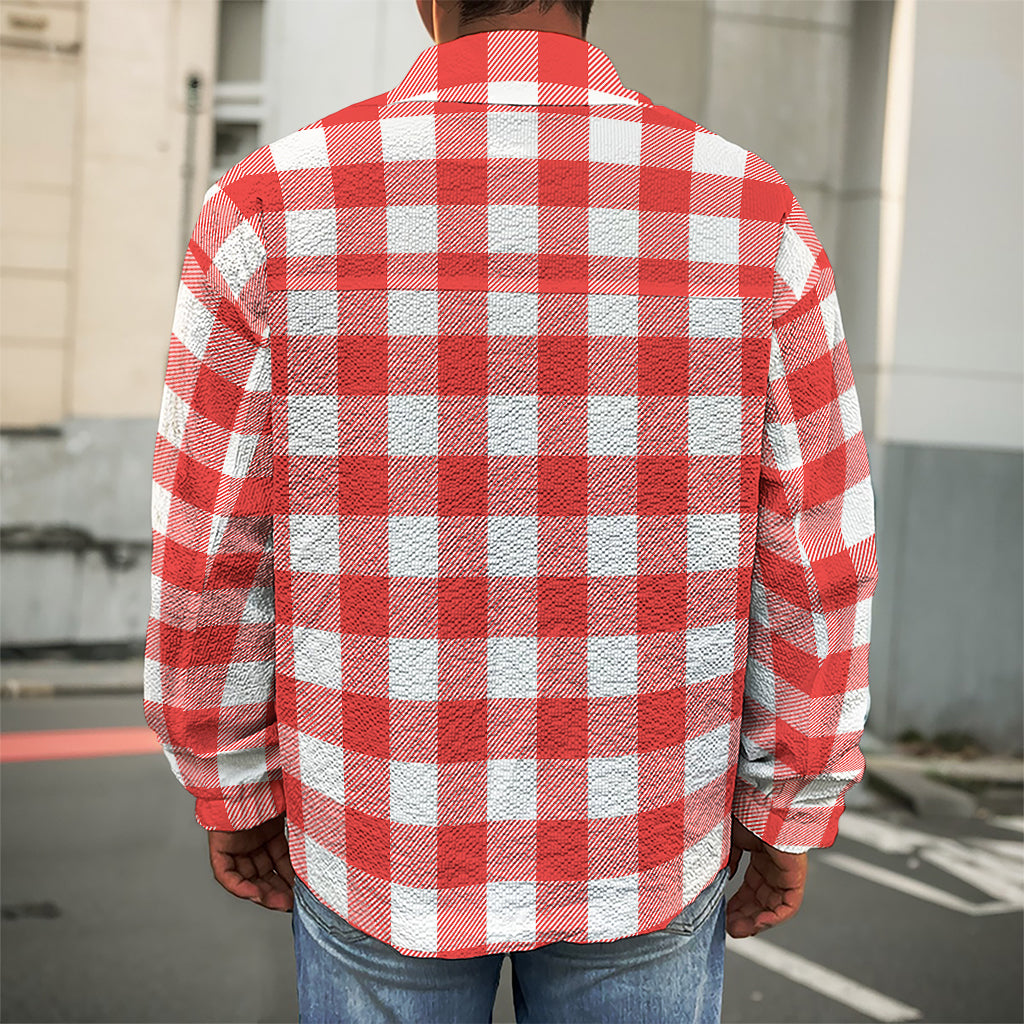 Red And White Buffalo Check Print Men's Shirt Jacket