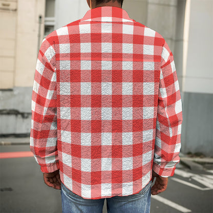 Red And White Buffalo Check Print Men's Shirt Jacket