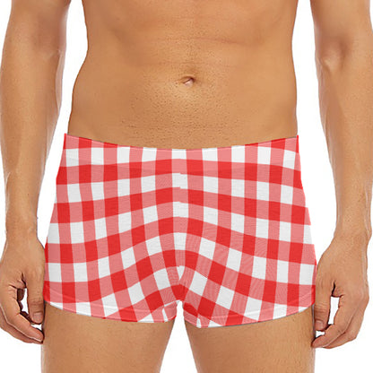 Red And White Buffalo Check Print Men's Short Boxer Briefs