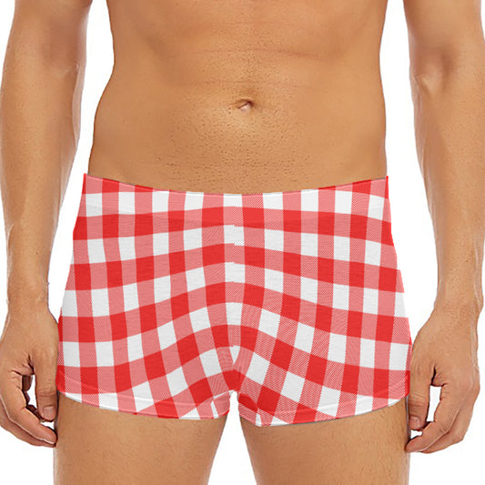 Red And White Buffalo Check Print Men's Short Boxer Briefs