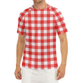 Red And White Buffalo Check Print Men's Short Sleeve Rash Guard