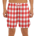 Red And White Buffalo Check Print Men's Split Running Shorts