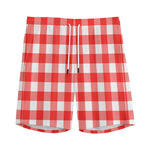 Red And White Buffalo Check Print Men's Sports Shorts