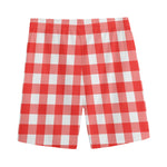 Red And White Buffalo Check Print Men's Sports Shorts