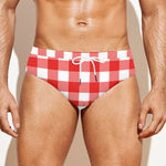 Red And White Buffalo Check Print Men's Swim Briefs