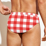Red And White Buffalo Check Print Men's Swim Briefs