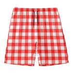Red And White Buffalo Check Print Men's Swim Trunks