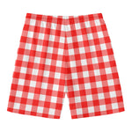 Red And White Buffalo Check Print Men's Swim Trunks