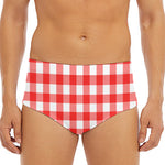Red And White Buffalo Check Print Men's Triangle Swim Briefs