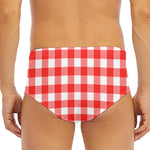 Red And White Buffalo Check Print Men's Triangle Swim Briefs