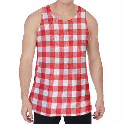 Red And White Buffalo Check Print Men's Velvet Tank Top