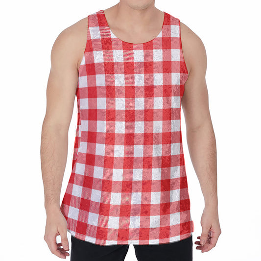 Red And White Buffalo Check Print Men's Velvet Tank Top