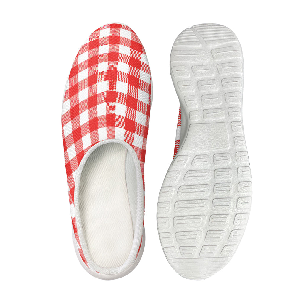 Red And White Buffalo Check Print Mesh Casual Shoes