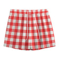 Red And White Buffalo Check Print Mesh Shorts
