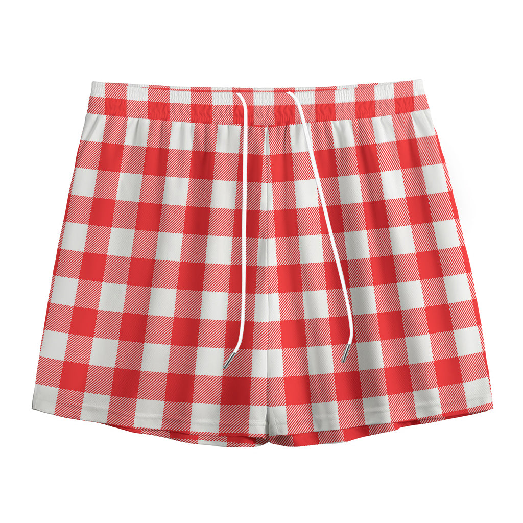 Red And White Buffalo Check Print Mesh Shorts