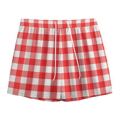 Red And White Buffalo Check Print Mesh Shorts
