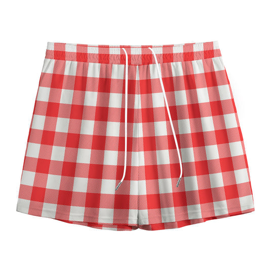 Red And White Buffalo Check Print Mesh Shorts