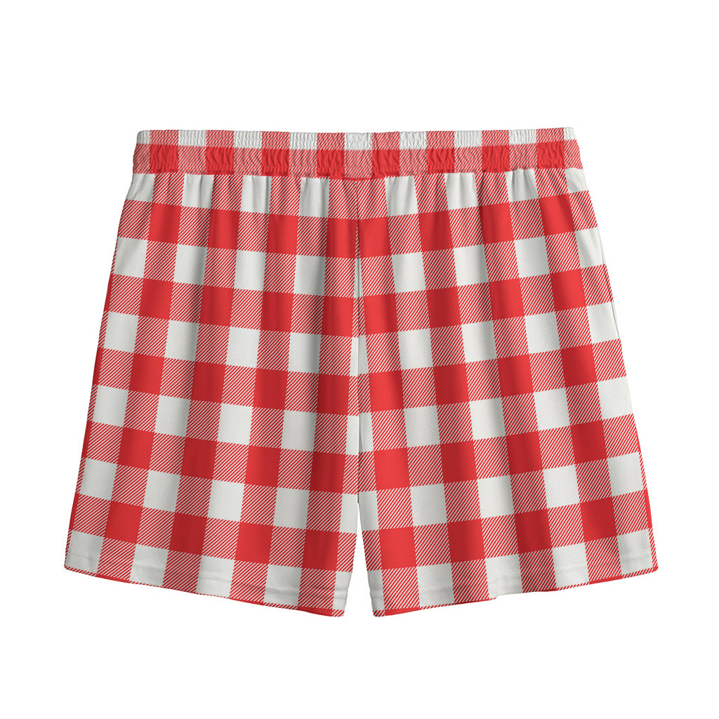 Red And White Buffalo Check Print Mesh Shorts