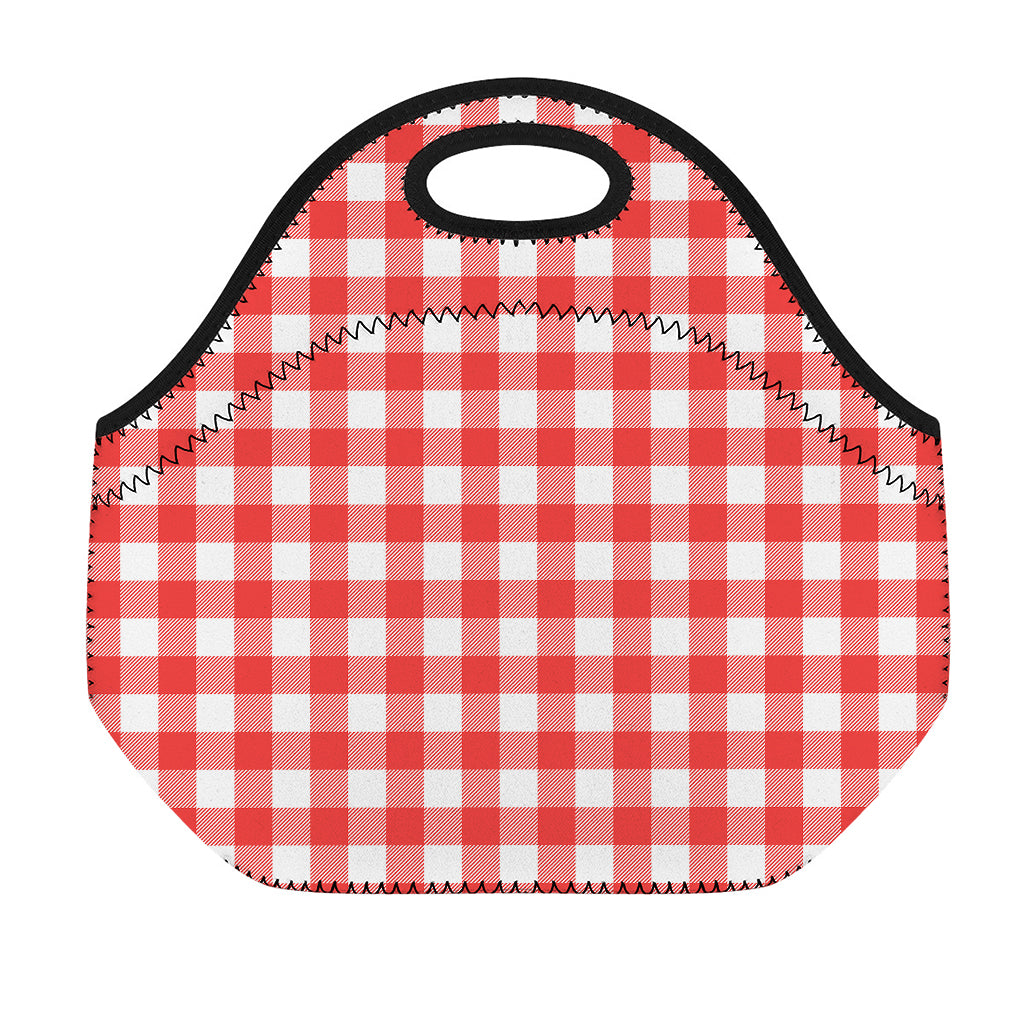 Red And White Buffalo Check Print Neoprene Lunch Bag
