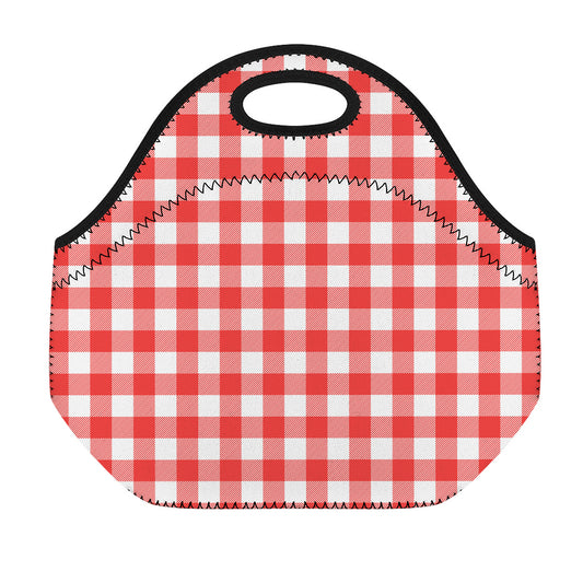 Red And White Buffalo Check Print Neoprene Lunch Bag