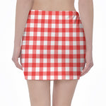 Red And White Buffalo Check Print Pencil Mini Skirt