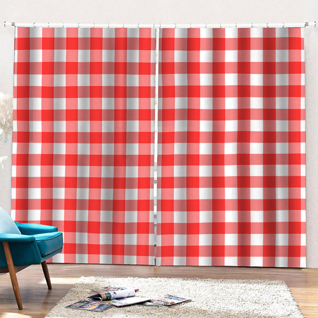 Red And White Buffalo Check Print Pencil Pleat Curtains