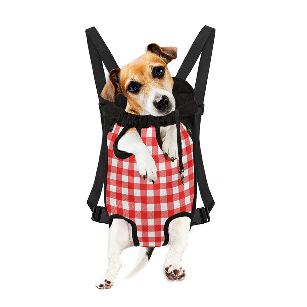Red And White Buffalo Check Print Pet Carrier Backpack
