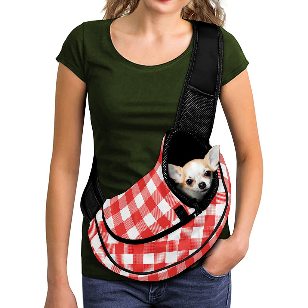 Red And White Buffalo Check Print Pet Sling Carrier