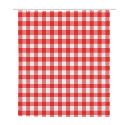 Red And White Buffalo Check Print Polyester Shower Curtain