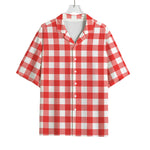 Red And White Buffalo Check Print Rayon Hawaiian Shirt
