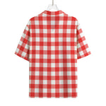 Red And White Buffalo Check Print Rayon Hawaiian Shirt