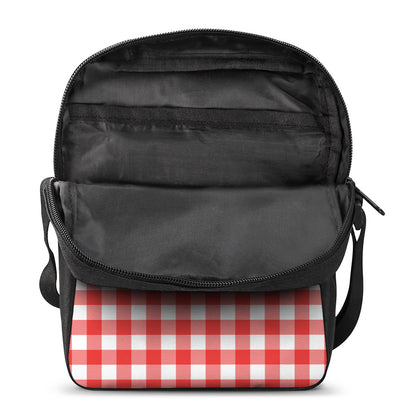 Red And White Buffalo Check Print Rectangular Crossbody Bag