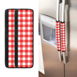 Red And White Buffalo Check Print Refrigerator Handle Covers