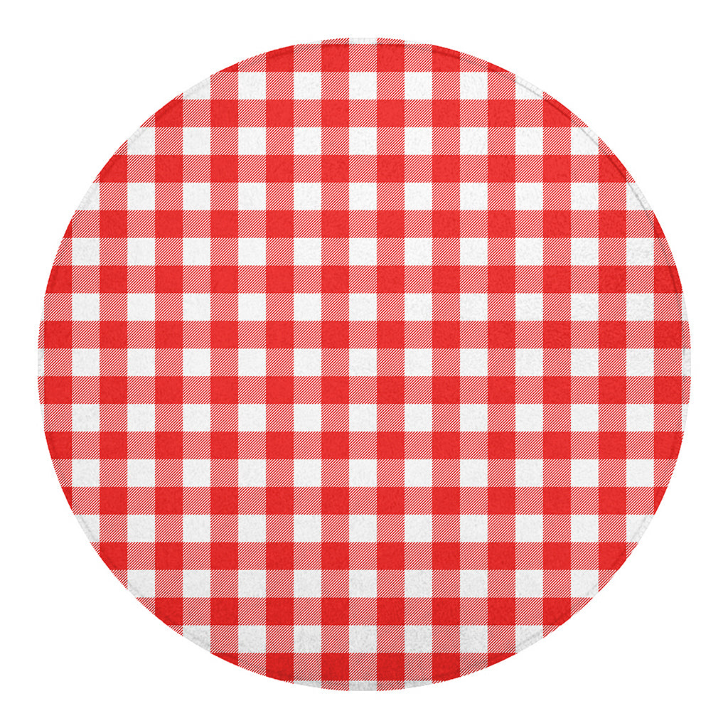 Red And White Buffalo Check Print Round Blanket