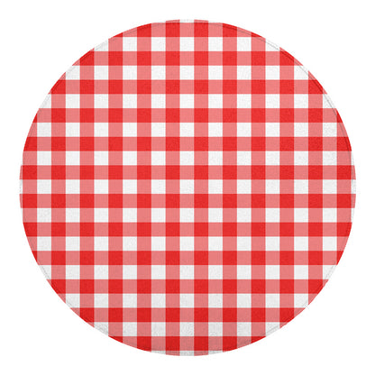 Red And White Buffalo Check Print Round Blanket