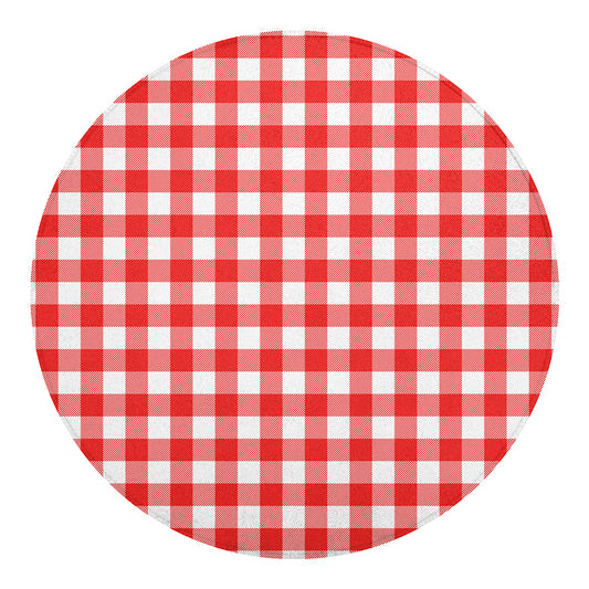 Red And White Buffalo Check Print Round Blanket