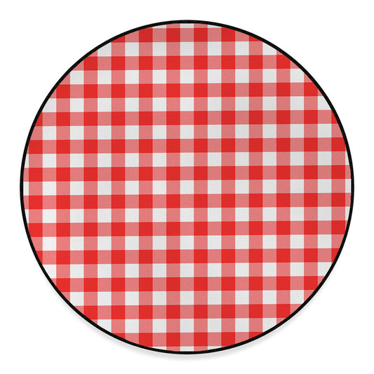Red And White Buffalo Check Print Round Floor Mat