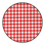 Red And White Buffalo Check Print Round Floor Mat