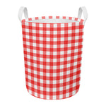 Red And White Buffalo Check Print Round Laundry Basket