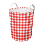 Red And White Buffalo Check Print Round Laundry Basket