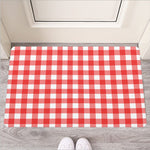 Red And White Buffalo Check Print Rubber Doormat
